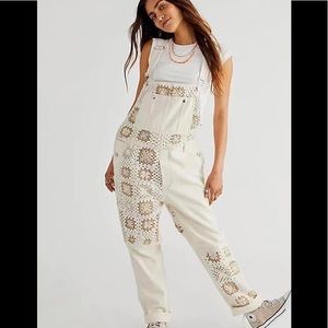 Free People Crochet Boyfriend Overalls